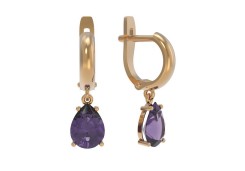 Золотые cерьги висячие с аметистом