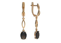 Золотые cерьги висячие с раух-топазом