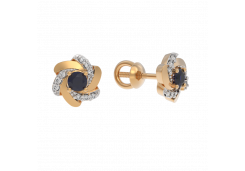 Золотые cерьги пусеты (гвоздики) с сапфиром