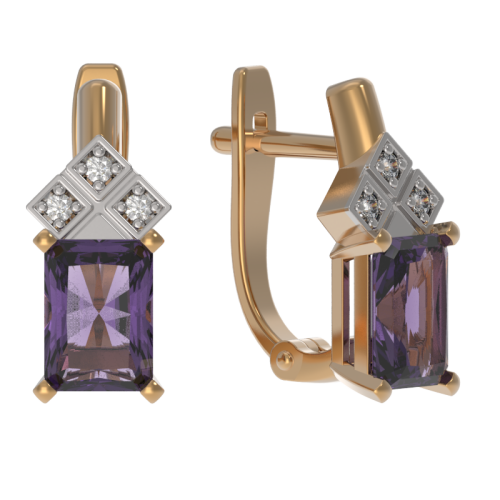 Золотые cерьги классические с аметистом