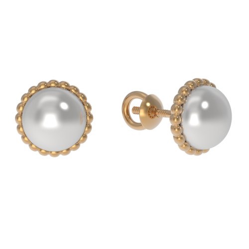 Золотые cерьги пусеты (гвоздики) с жемчугом