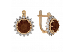 Золотые cерьги классические с раух-топазом