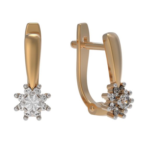 Золотые cерьги классические с бриллиантом