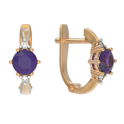 Золотые cерьги с аметистом