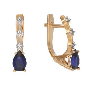 Золотые cерьги классические с сапфиром