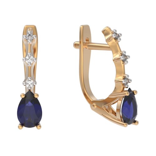 Золотые cерьги классические с сапфиром