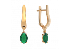 Золотые cерьги висячие с агатом зеленым