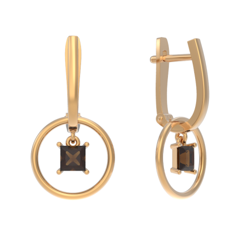 Золотые cерьги висячие с раух-топазом