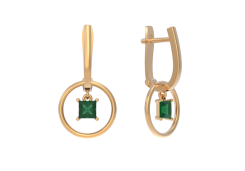 Золотые cерьги висячие с агатом зеленым