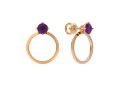 Золотые cерьги пусеты (гвоздики) с аметистом