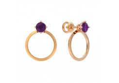 Золотые cерьги пусеты (гвоздики) с аметистом