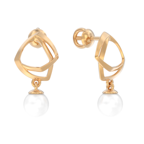 Золотые cерьги пусеты (гвоздики) с жемчугом