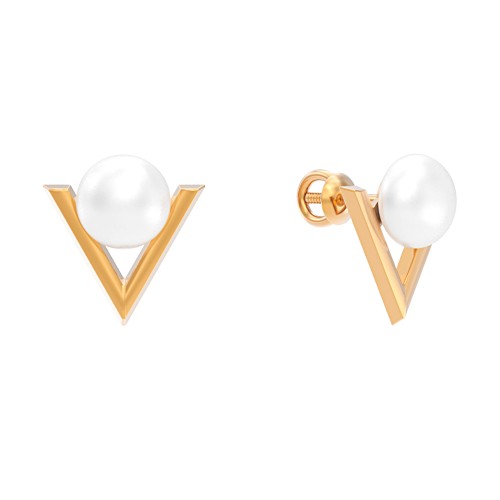 Золотые cерьги пусеты (гвоздики) с жемчугом