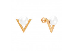 Золотые cерьги пусеты (гвоздики) с жемчугом