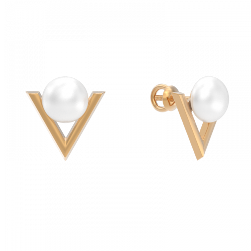 Золотые cерьги пусеты (гвоздики) с жемчугом