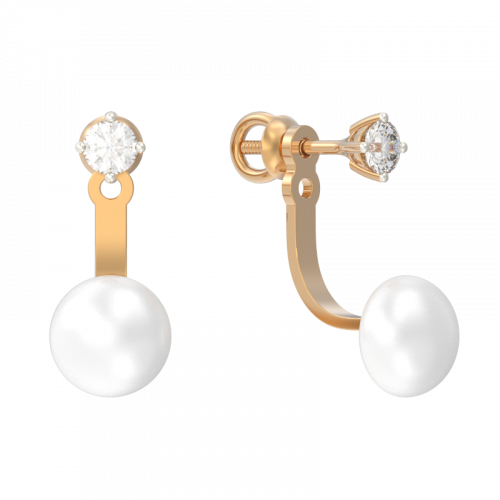 Золотые cерьги пусеты (гвоздики) с жемчугом