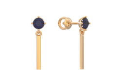 Золотые cерьги пусеты (гвоздики) с сапфиром