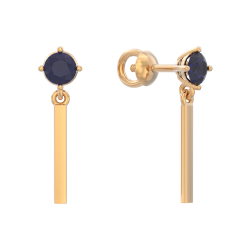 Золотые cерьги пусеты (гвоздики) с сапфиром