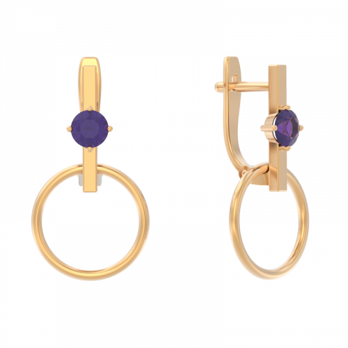 Золотые cерьги висячие с аметистом