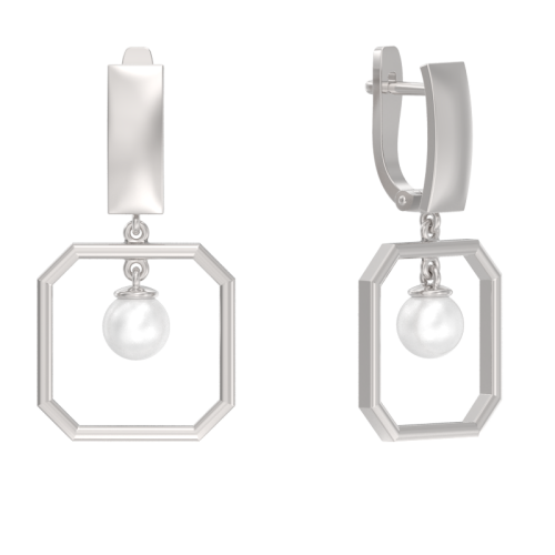 Серебряные cерьги висячие с жемчугом