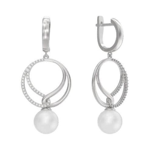 Серебряные cерьги висячие с жемчугом