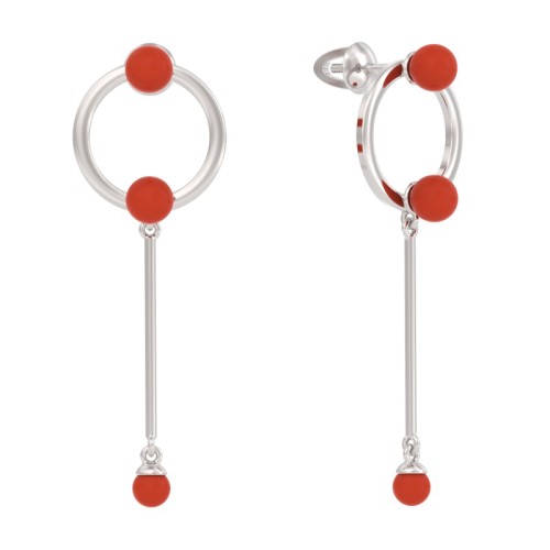 Серебряные cерьги пусеты (гвоздики) с кораллом