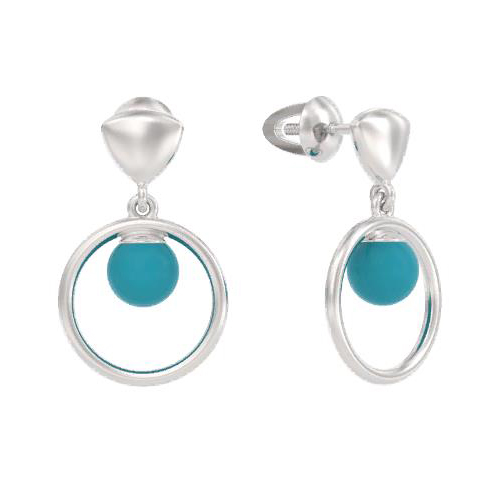 Серебряные cерьги висячие с бирюзой