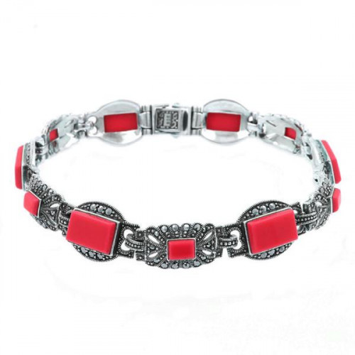 Серебряный браслет с кораллом