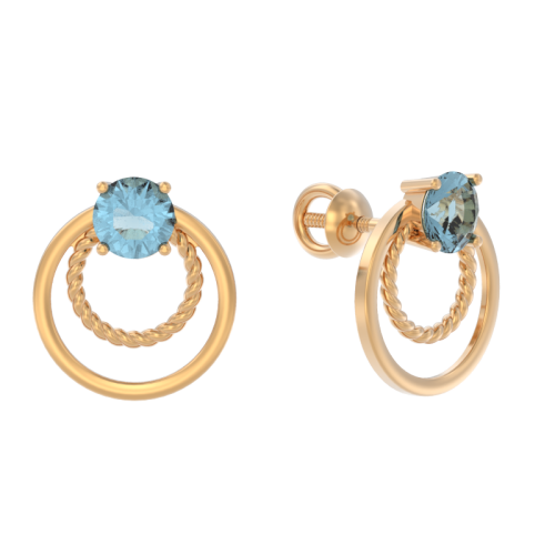 Золотые cерьги пусеты (гвоздики) с топазом