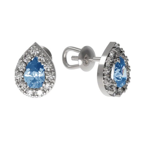 Серебряные cерьги пусеты (гвоздики) с топазом