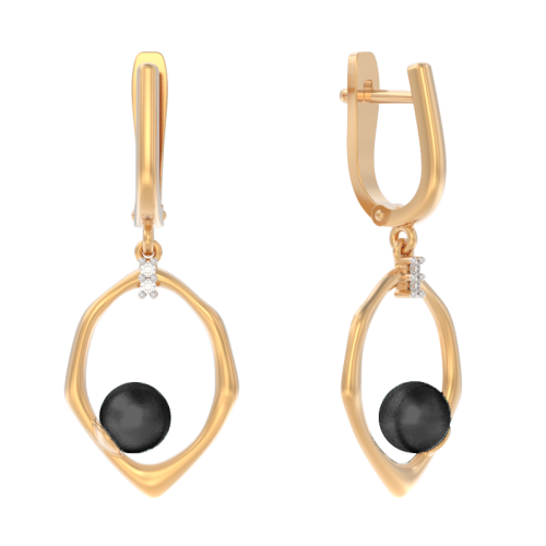 Золотые cерьги висячие с жемчугом