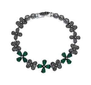 Серебряный браслет с агатом зеленым