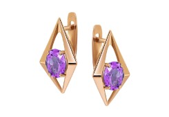 Золотые cерьги классические с аметистом