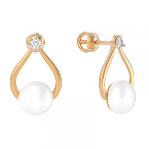 Золотые cерьги пусеты (гвоздики) с жемчугом