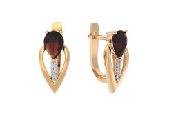 Золотые cерьги классические с гранатом