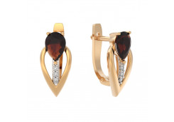 Золотые cерьги классические с гранатом