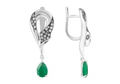 Серебряные cерьги висячие с агатом зеленым