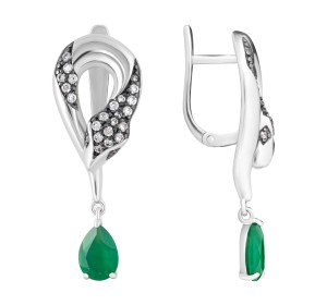Серебряные cерьги висячие с агатом зеленым