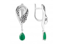 Серебряные cерьги висячие с агатом зеленым