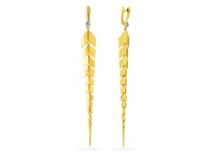 Серьги висячие из желтого золота с фианитом