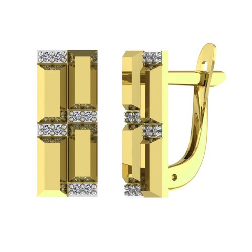 Серьги классические из желтого золота с фианитом