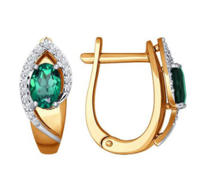 Золотые cерьги классические с изумрудом