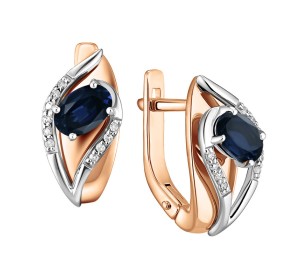 Золотые cерьги классические с сапфиром