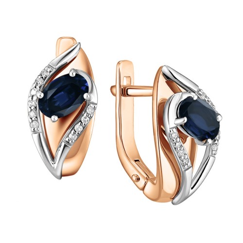 Золотые cерьги классические с сапфиром