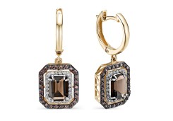 Золотые cерьги висячие с раух-топазом