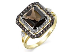 Кольцо из желтого золота с раух-топазом