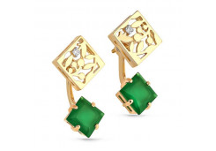 Серьги пусеты (гвоздики) из желтого золота с ониксом