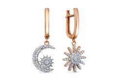 Золотые cерьги висячие с фианитом