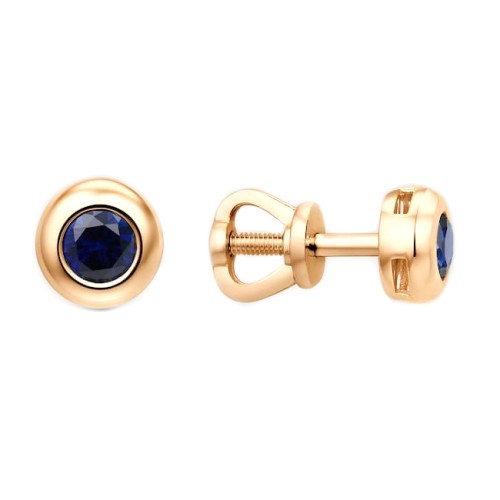 Золотые cерьги пусеты (гвоздики) с сапфиром