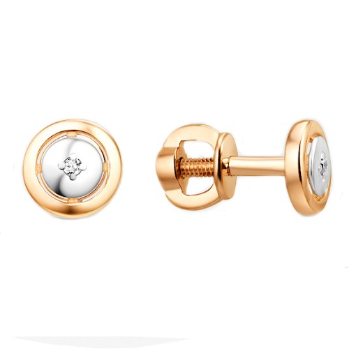 Золотые cерьги пусеты (гвоздики) с бриллиантом